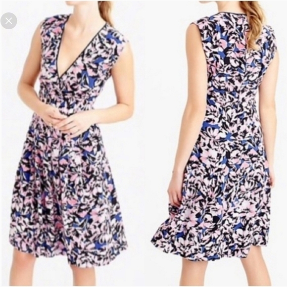 J. Crew Bright Neon Blue Pink Floral 100% Silk Dress | Size 4 - Picture 1 of 6